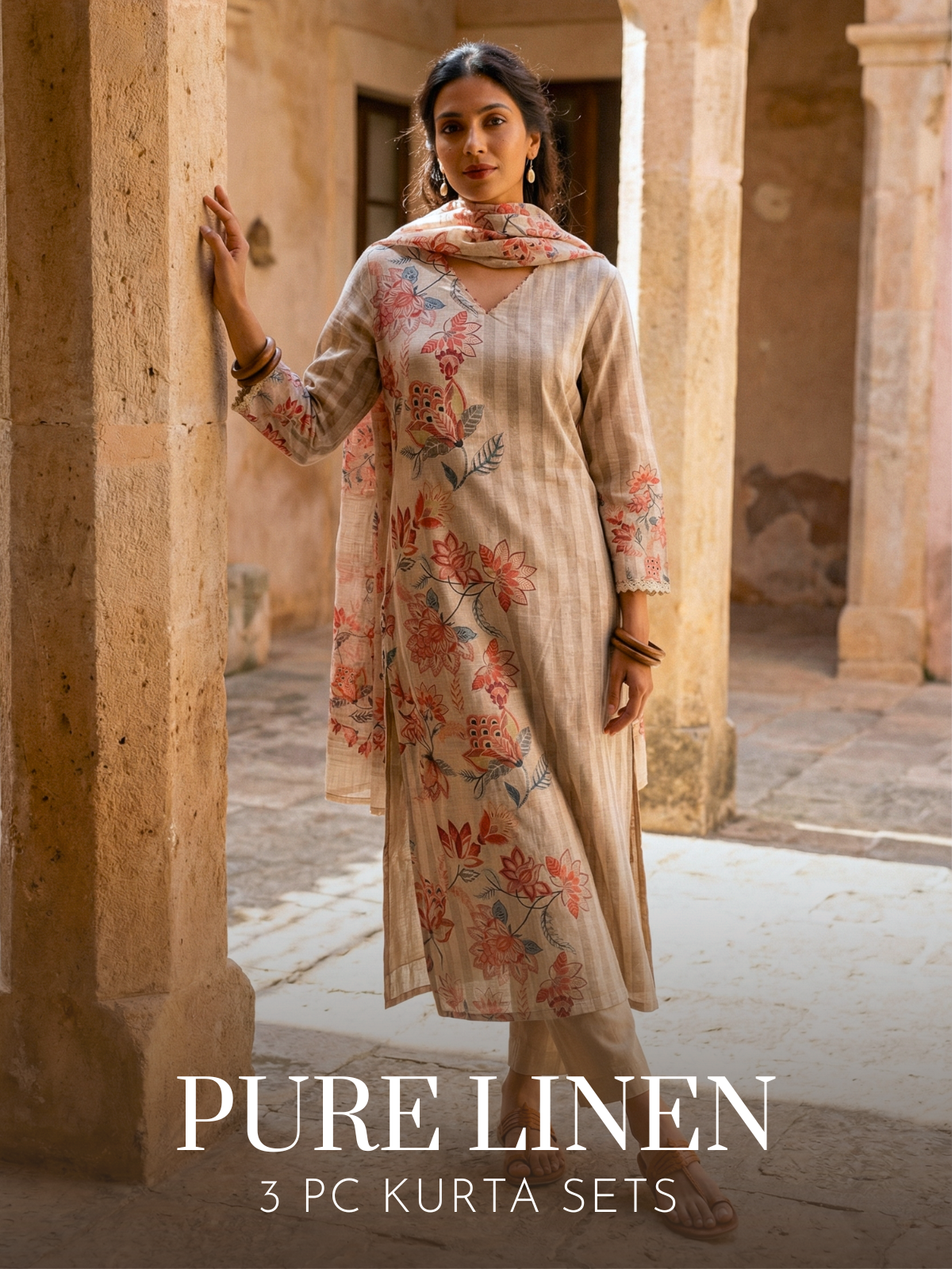 PURE LINEN 3 PC KURTA SETS