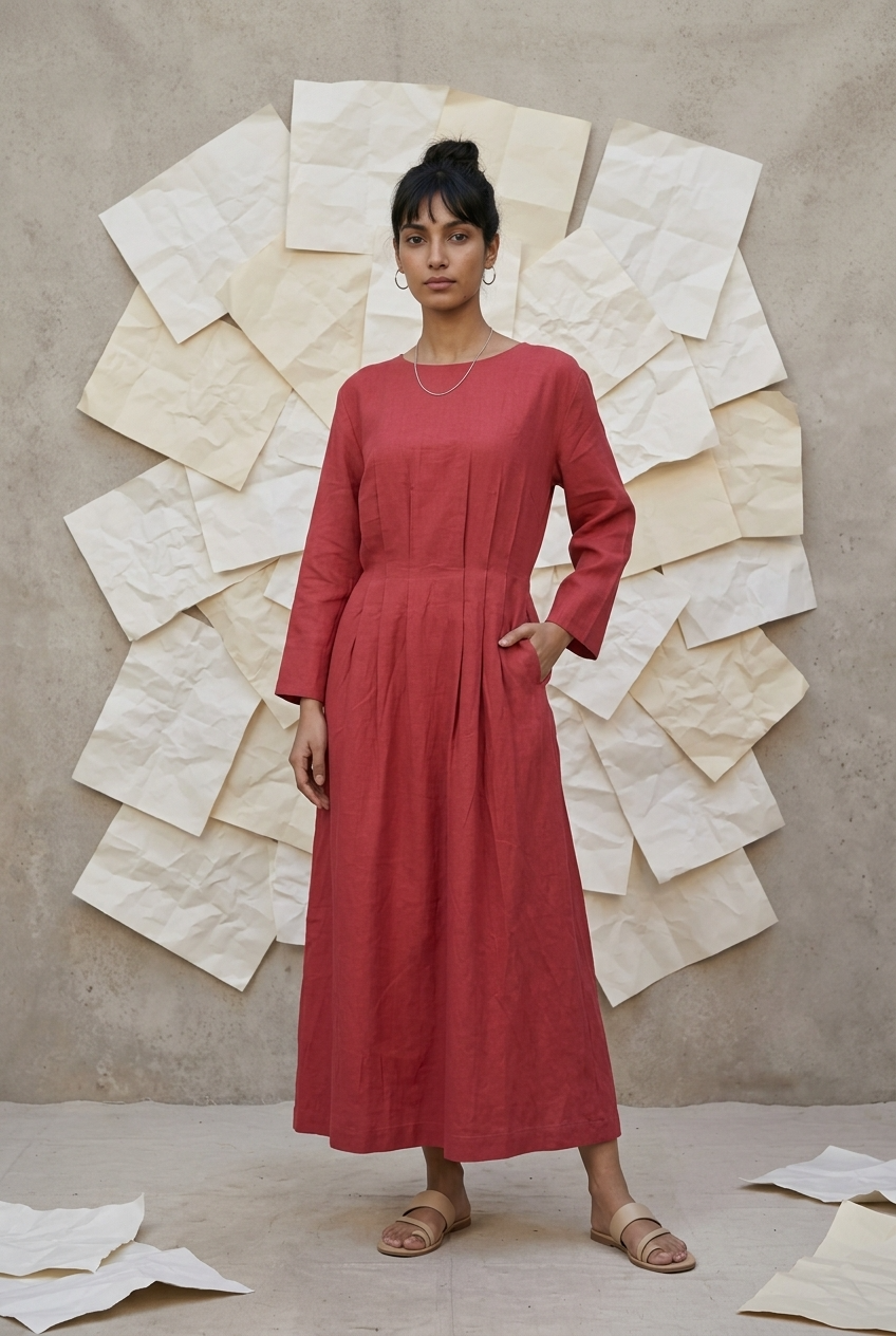 DHARITRI DRESS - TERRACOTTA Size M | Veda Handcrafted Ethnic Wear