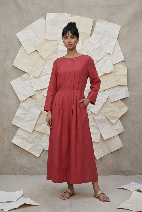 DHARITRI DRESS - TERRACOTTA Size M | Veda Handcrafted Ethnic Wear