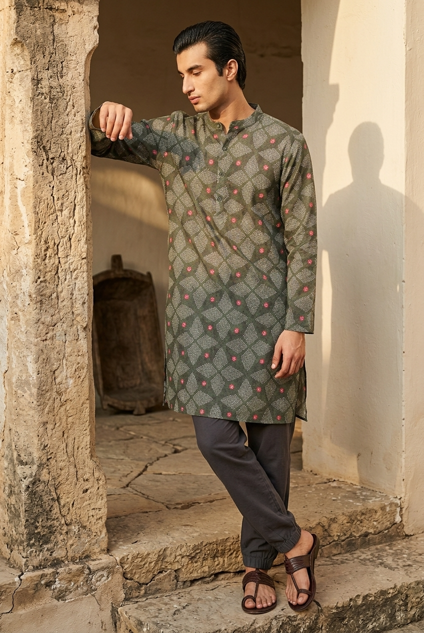 ARANYA KURTA - BOTTLE GREEN Size M | Veda Handcrafted Ethnic Wear