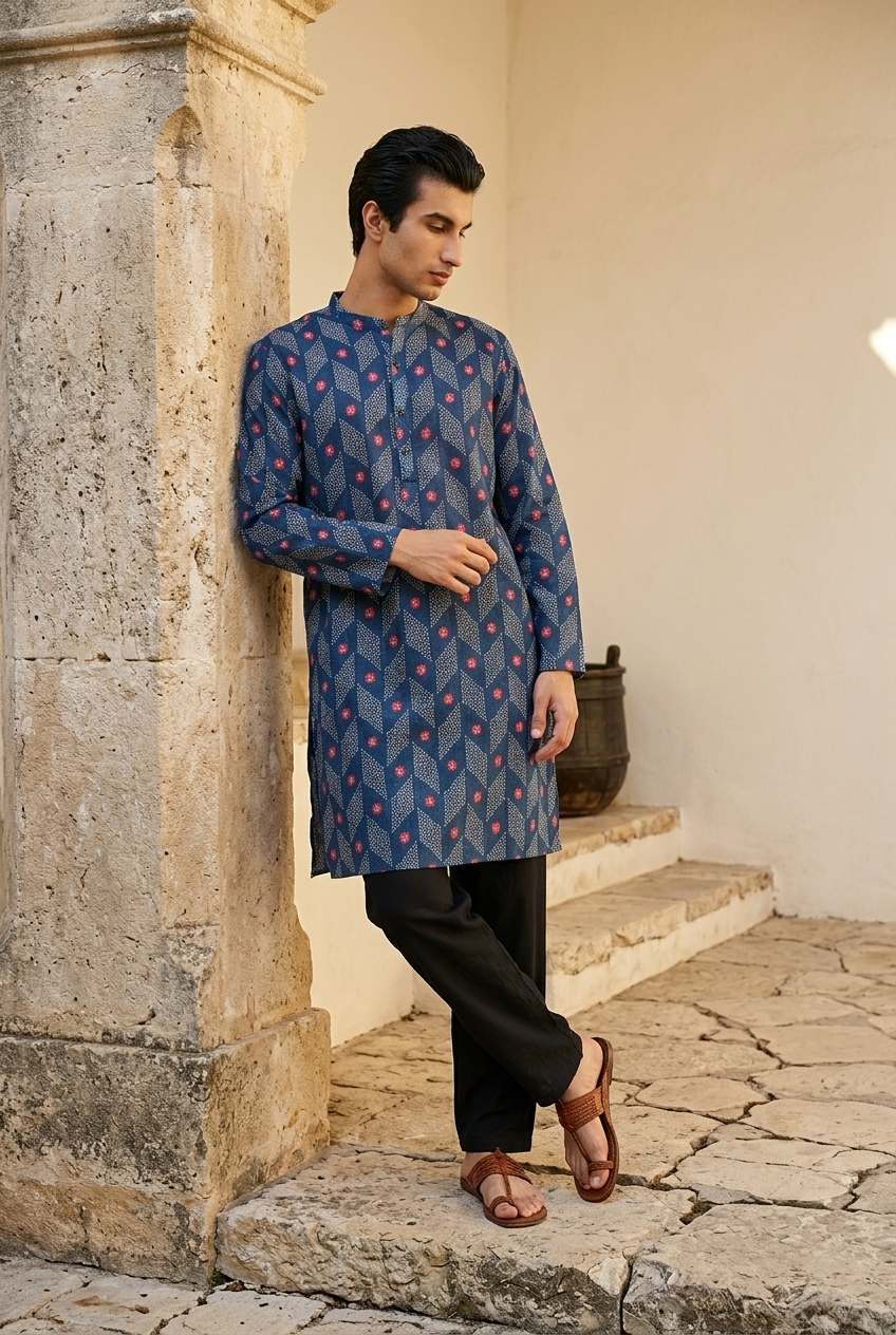 VRIKSHA KURTA - ROYALBLUE Size M | Veda Handcrafted Ethnic Wear