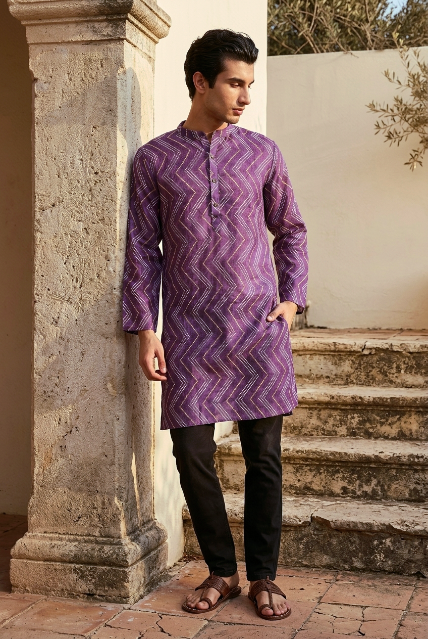 INDRANEEL KURTA - PURPLE Size M | Veda Handcrafted Ethnic Wear