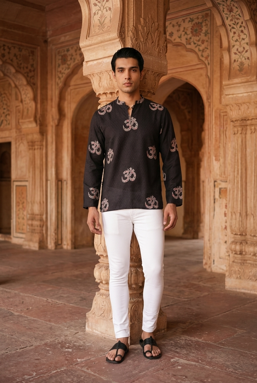 YUGA KURTA - BLACK Size M | Veda Handcrafted Ethnic Wear