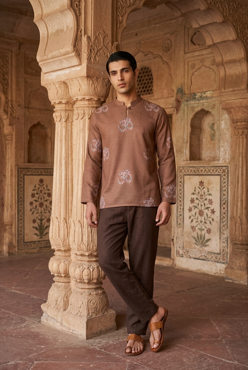 YUGA KURTA - BROWN Size M | Veda Handcrafted Ethnic Wear