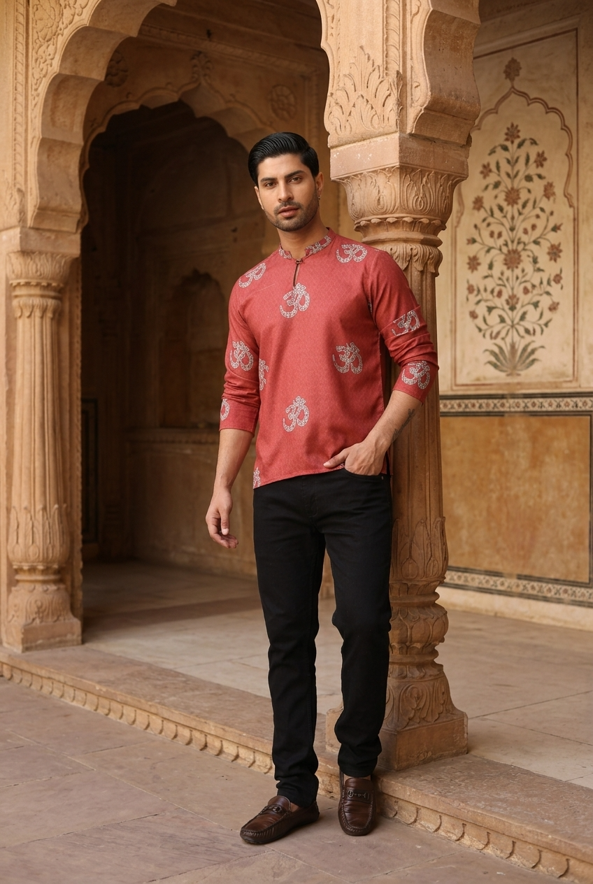YUGA KURTA - RUST Size M | Veda Handcrafted Ethnic Wear