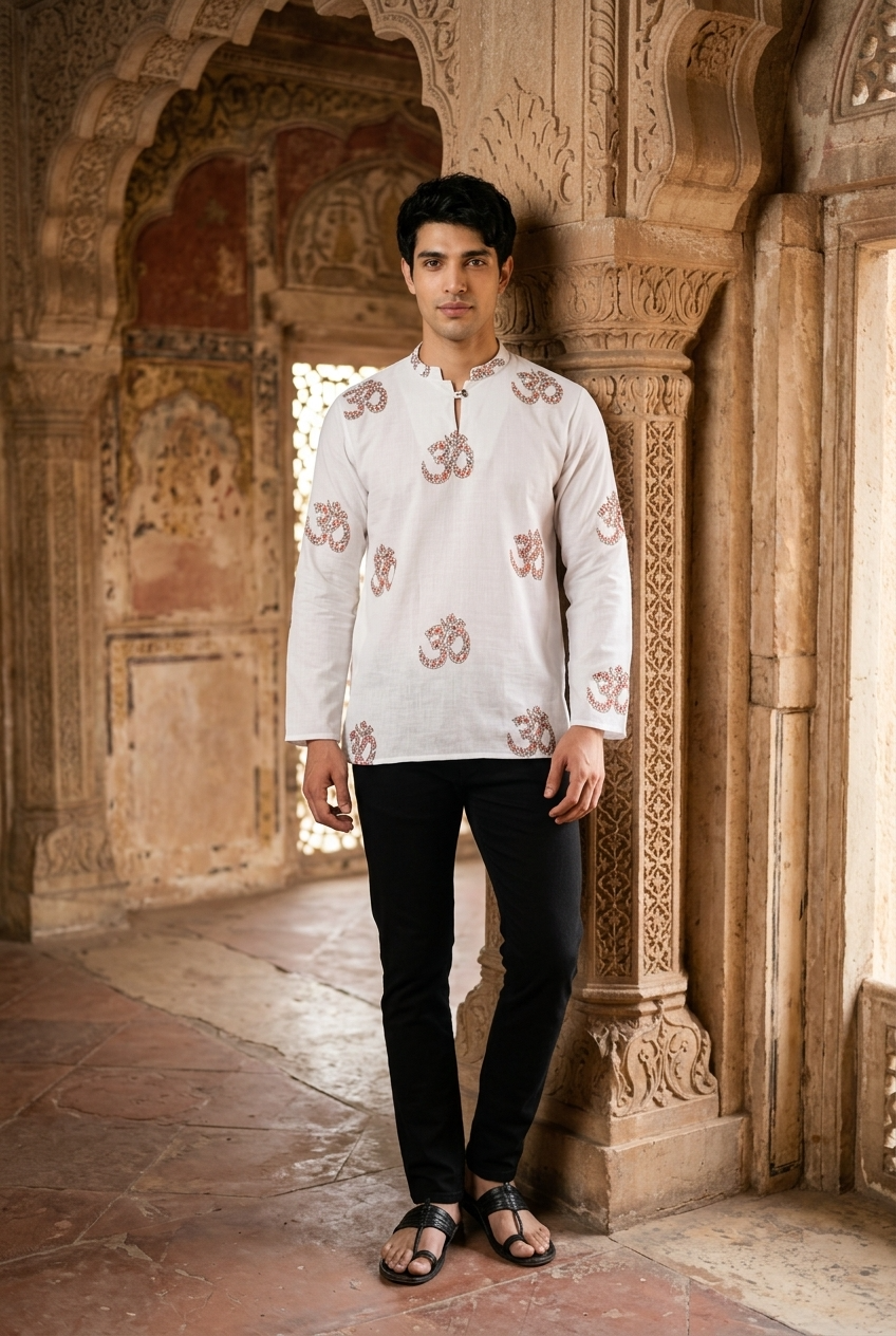 YUGA KURTA - WHITE Size M | Veda Handcrafted Ethnic Wear