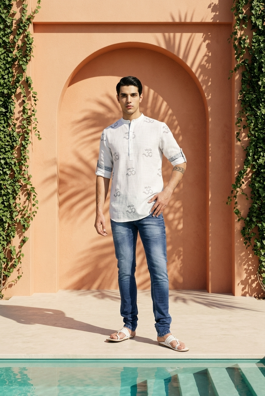 VAMANA KURTA - WHITE Size M | Veda Handcrafted Ethnic Wear