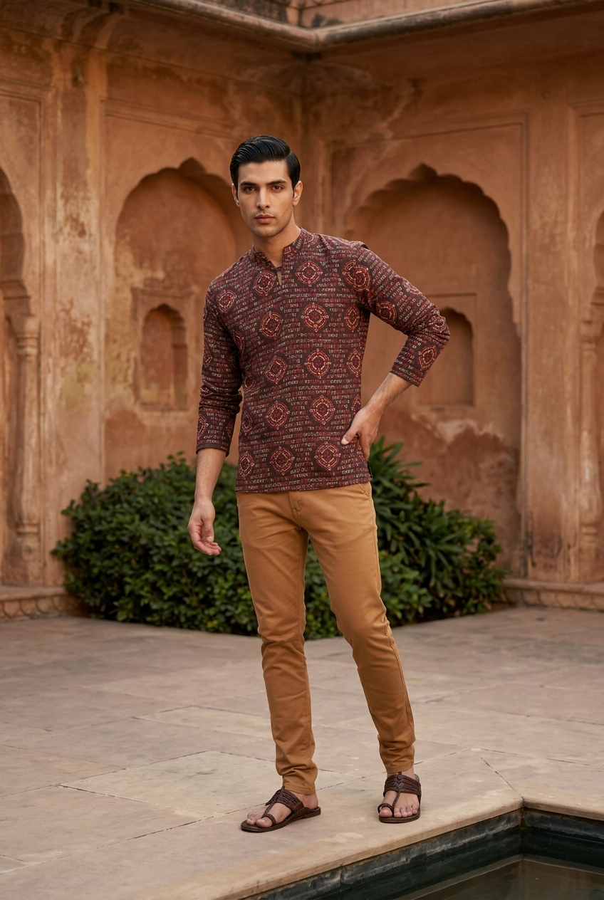 TRIPURA KURTA - BLACK Size M | Veda Handcrafted Ethnic Wear