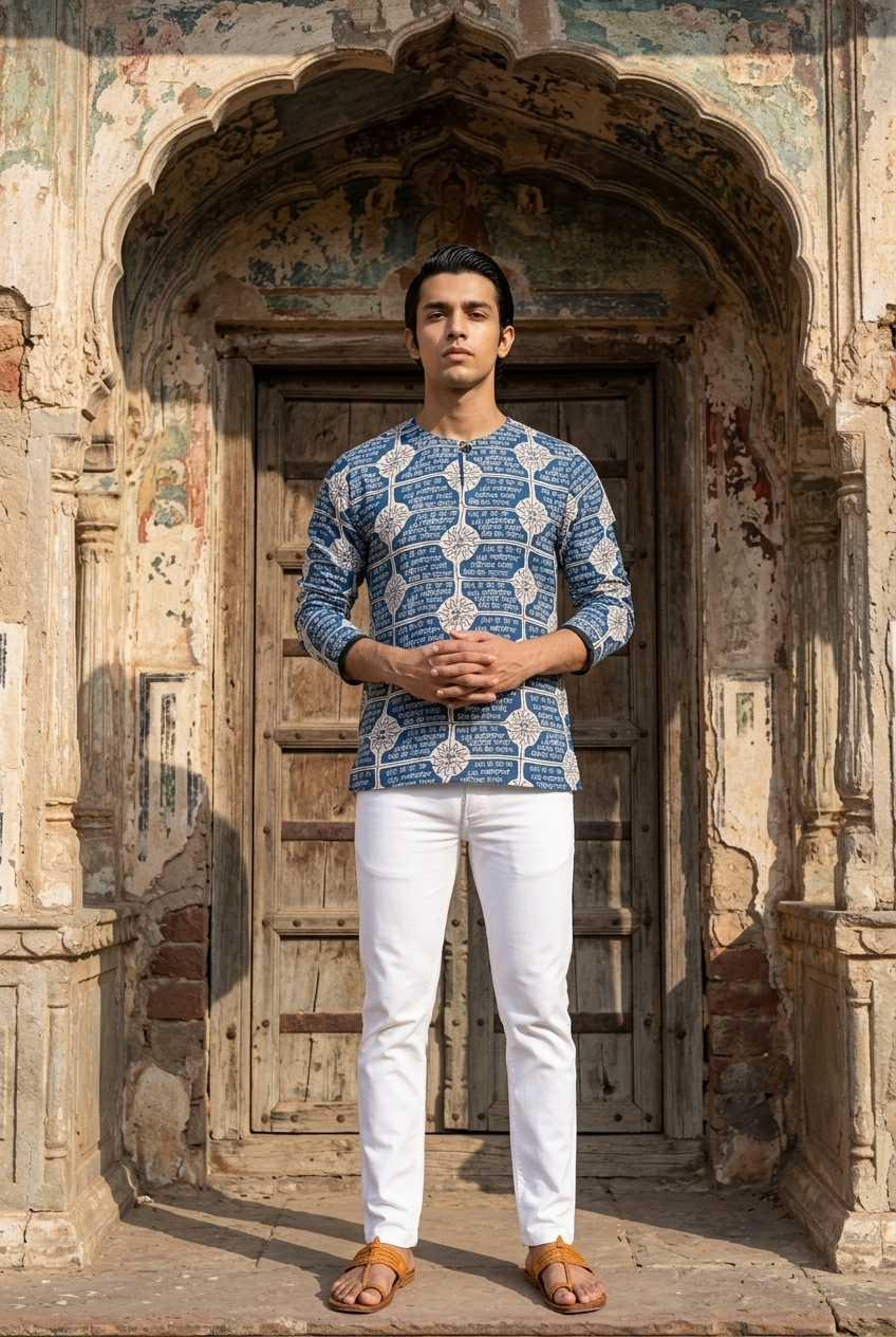 DEVENDRA KURTA - BLUE Size M | Veda Handcrafted Ethnic Wear