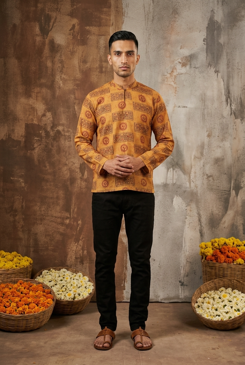 MITRA KURTA - MUSTARD Size M | Veda Handcrafted Ethnic Wear