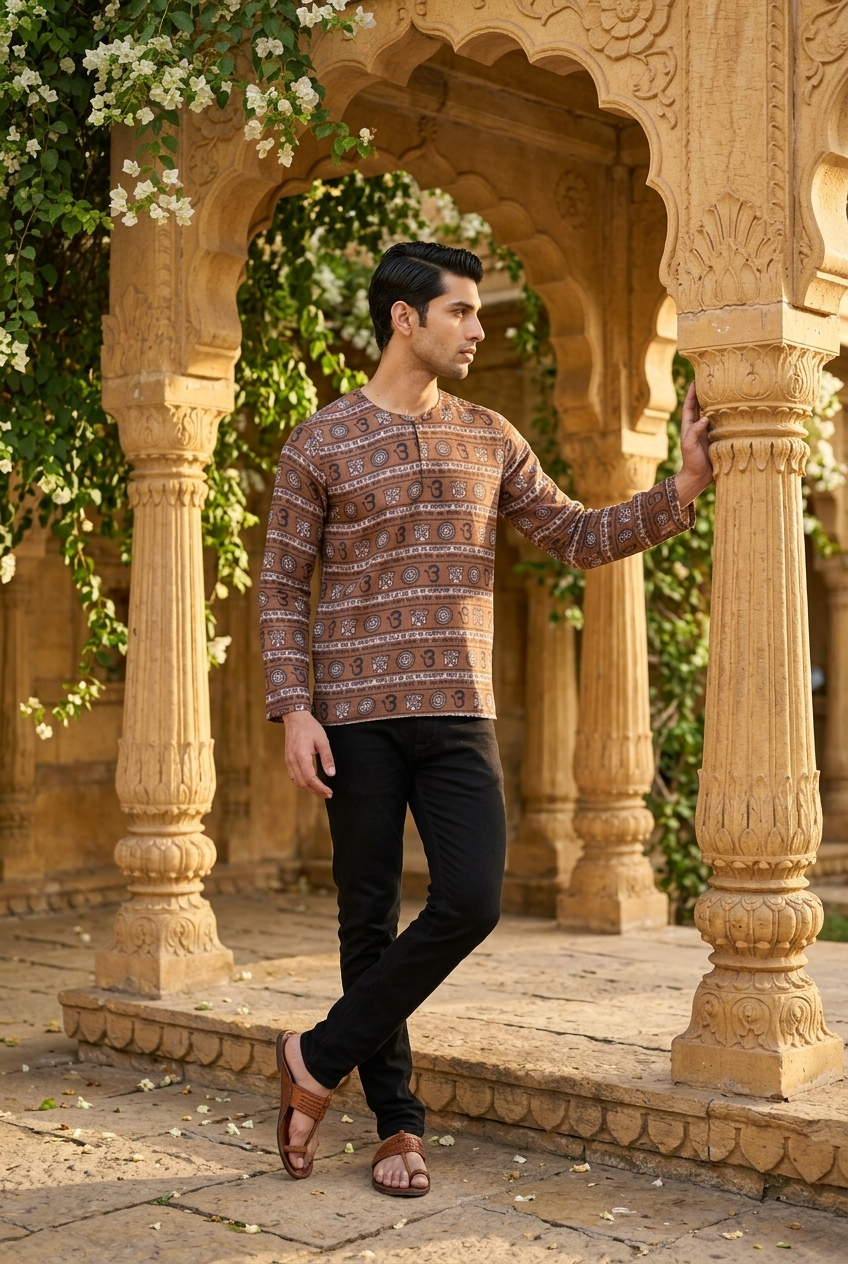 AGNI KURTA - BROWN Size M | Veda Handcrafted Ethnic Wear