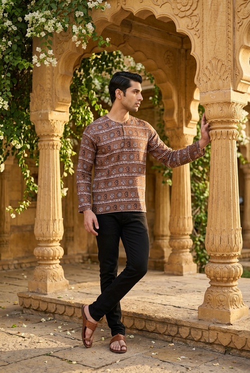 AGNI KURTA - BROWN Size M | Veda Handcrafted Ethnic Wear