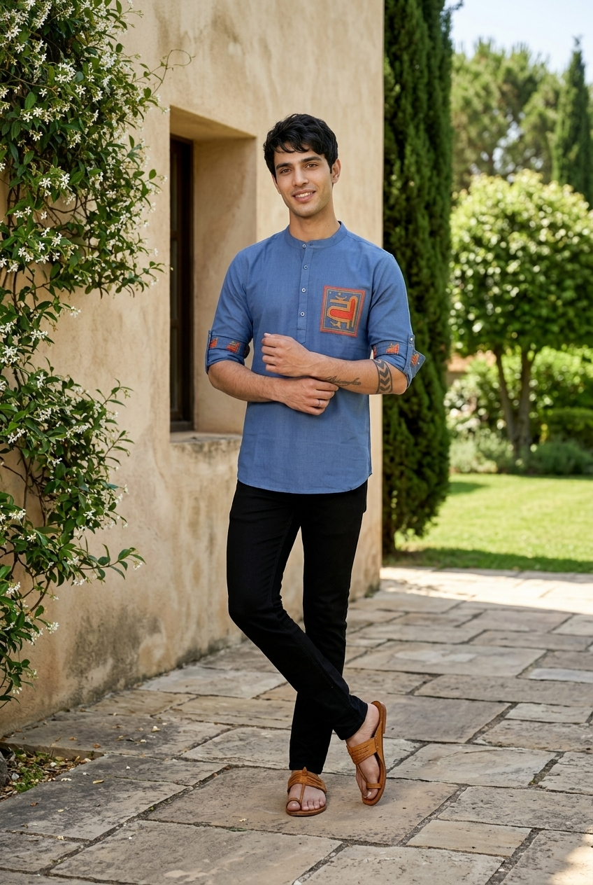 VARUNA KURTA - BLUE Size M | Veda Handcrafted Ethnic Wear