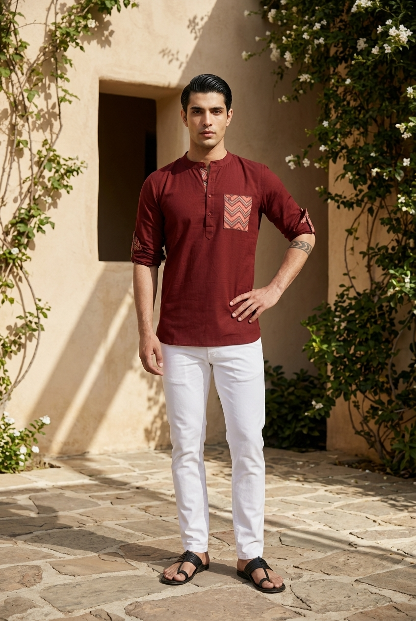 CHANDRAKA KURTA - MAROON Size M | Veda Handcrafted Ethnic Wear