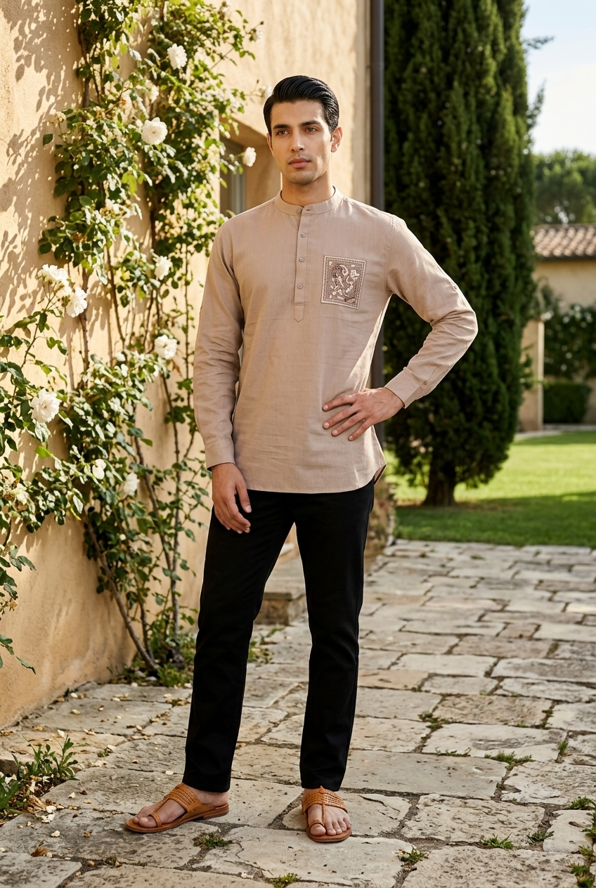 TARA KURTA - TAN Size M | Veda Handcrafted Ethnic Wear