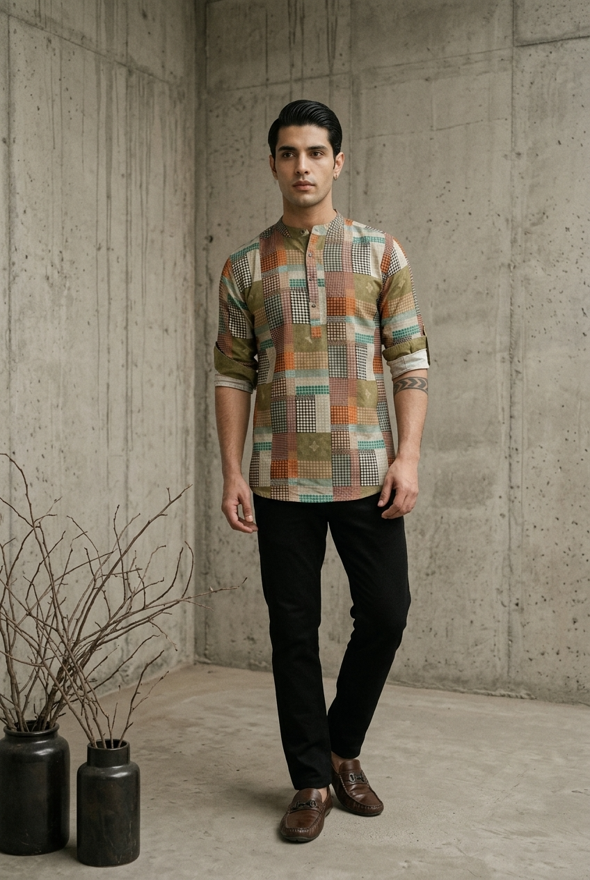SHANTA KURTA - OLIVE Size M | Veda Handcrafted Ethnic Wear