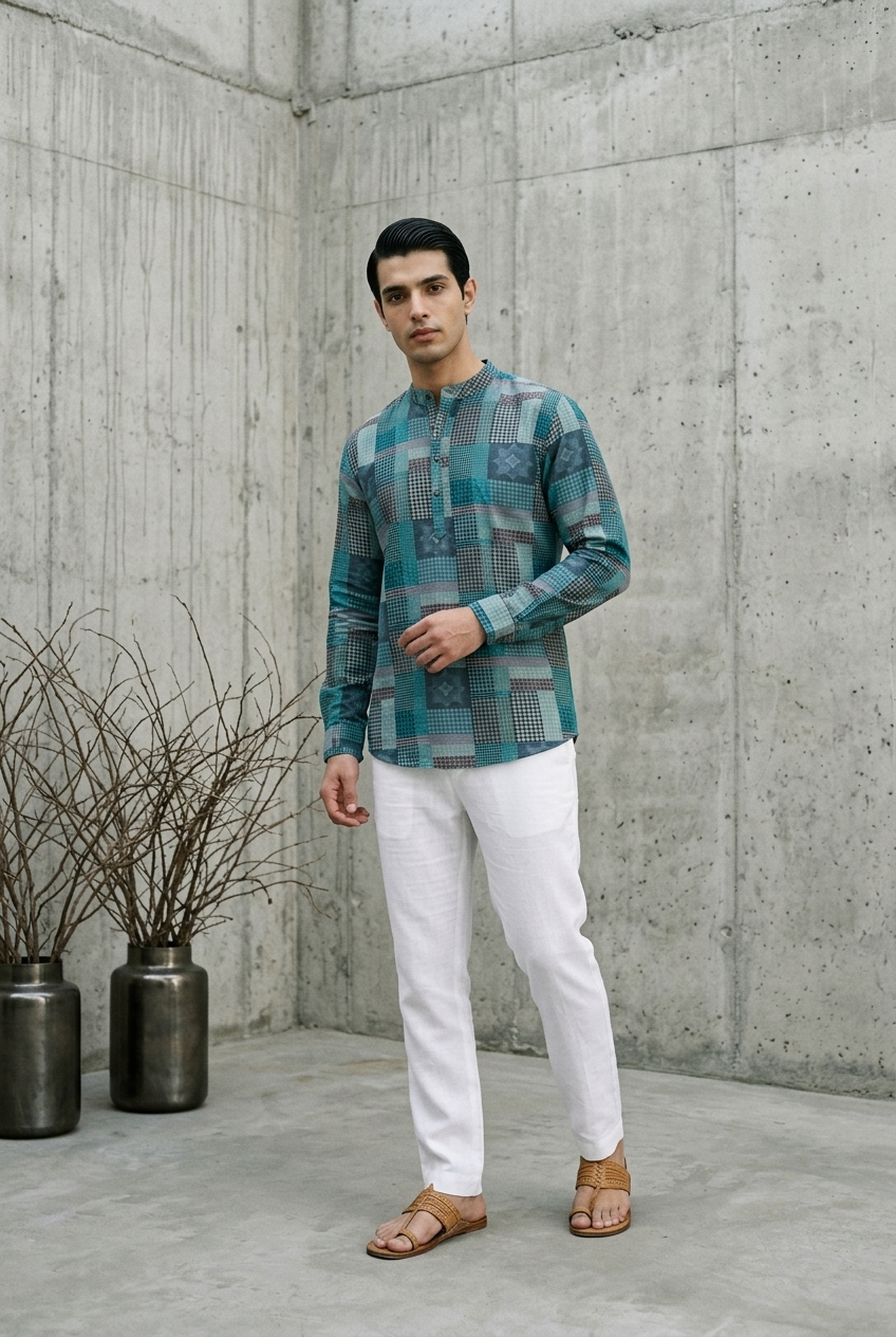 SHANTA KURTA - TURQUOISE Size M | Veda Handcrafted Ethnic Wear