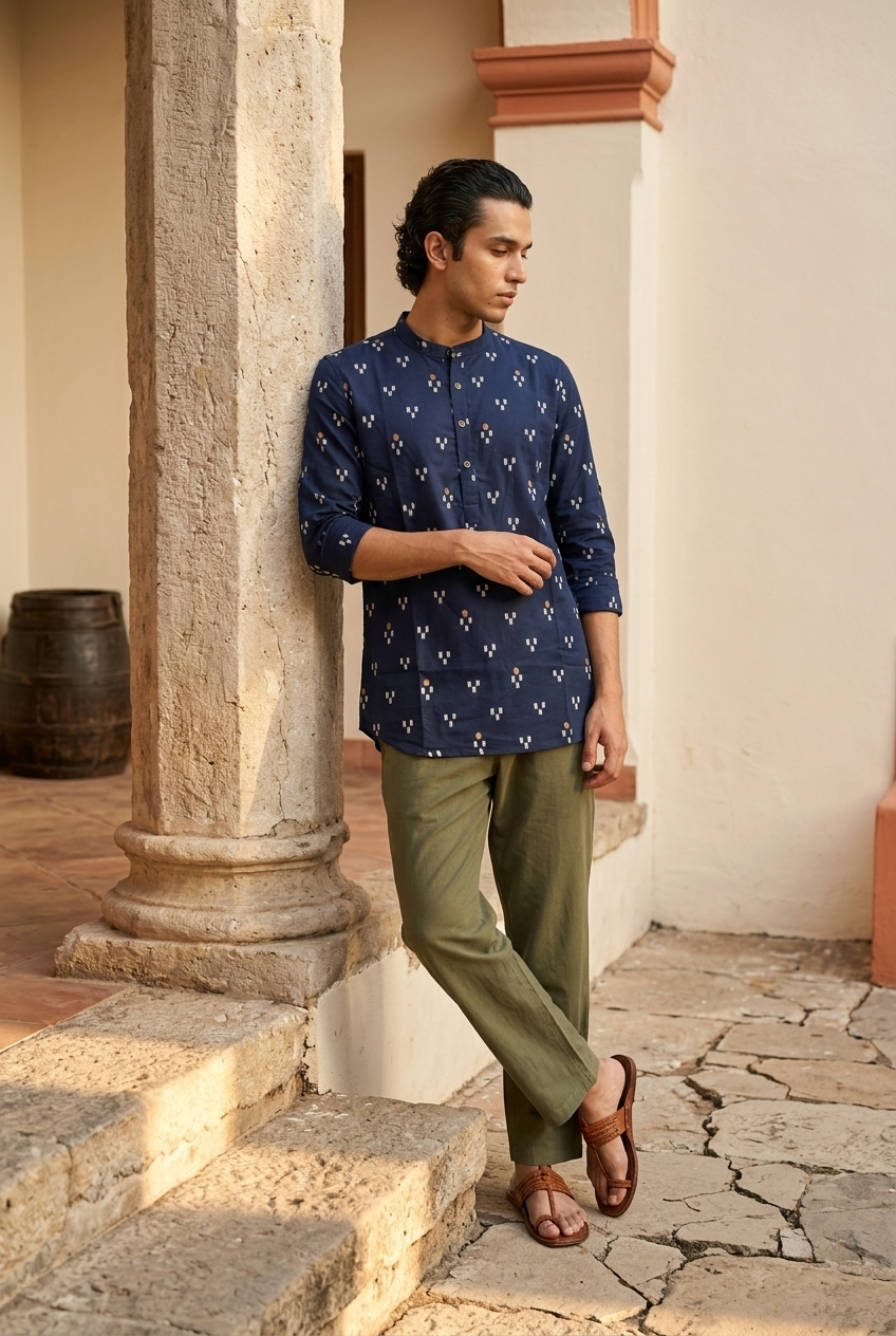 NAVA KURTA - NAVYBLUE Size M | Veda Handcrafted Ethnic Wear