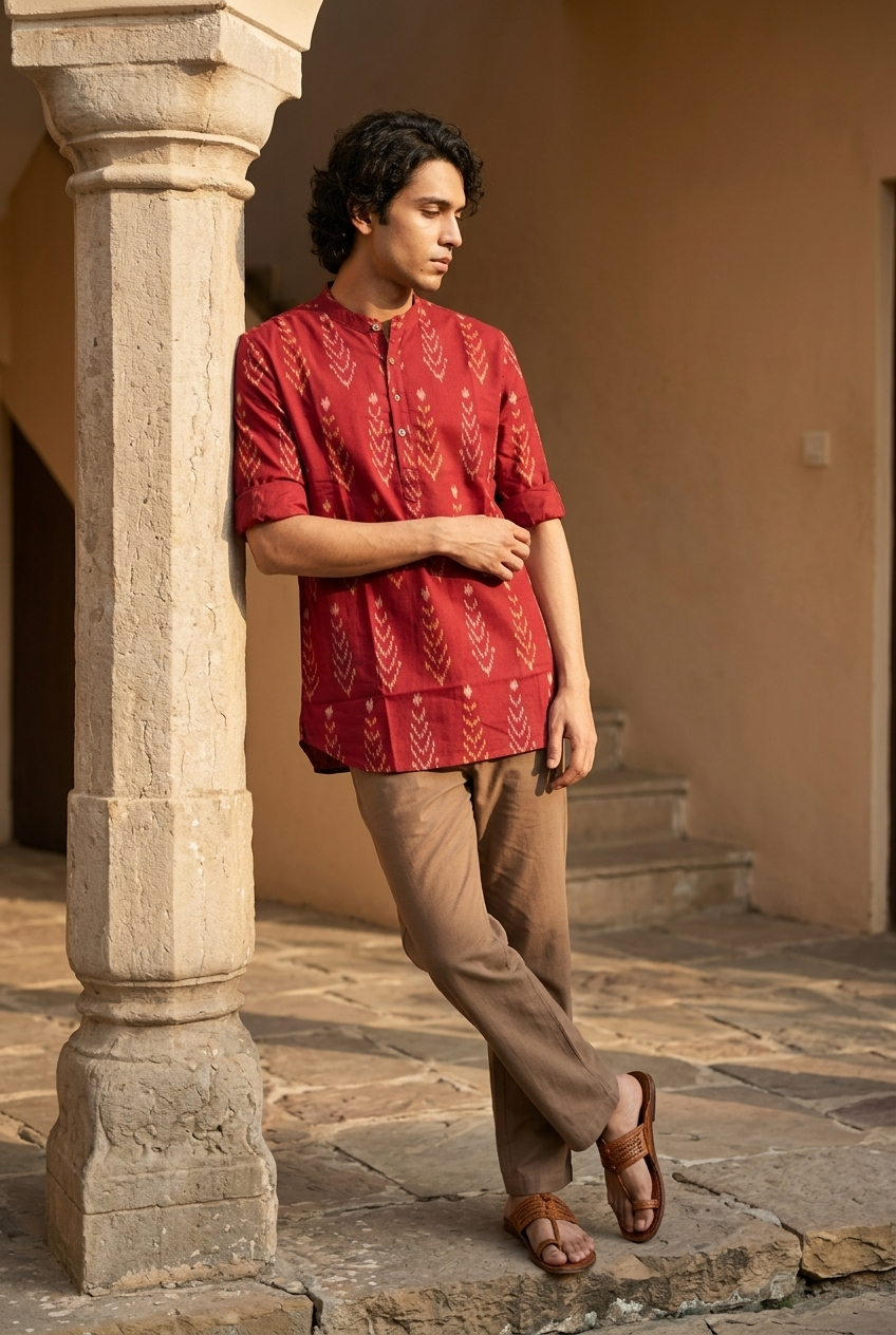 NAVA KURTA - RED Size M | Veda Handcrafted Ethnic Wear