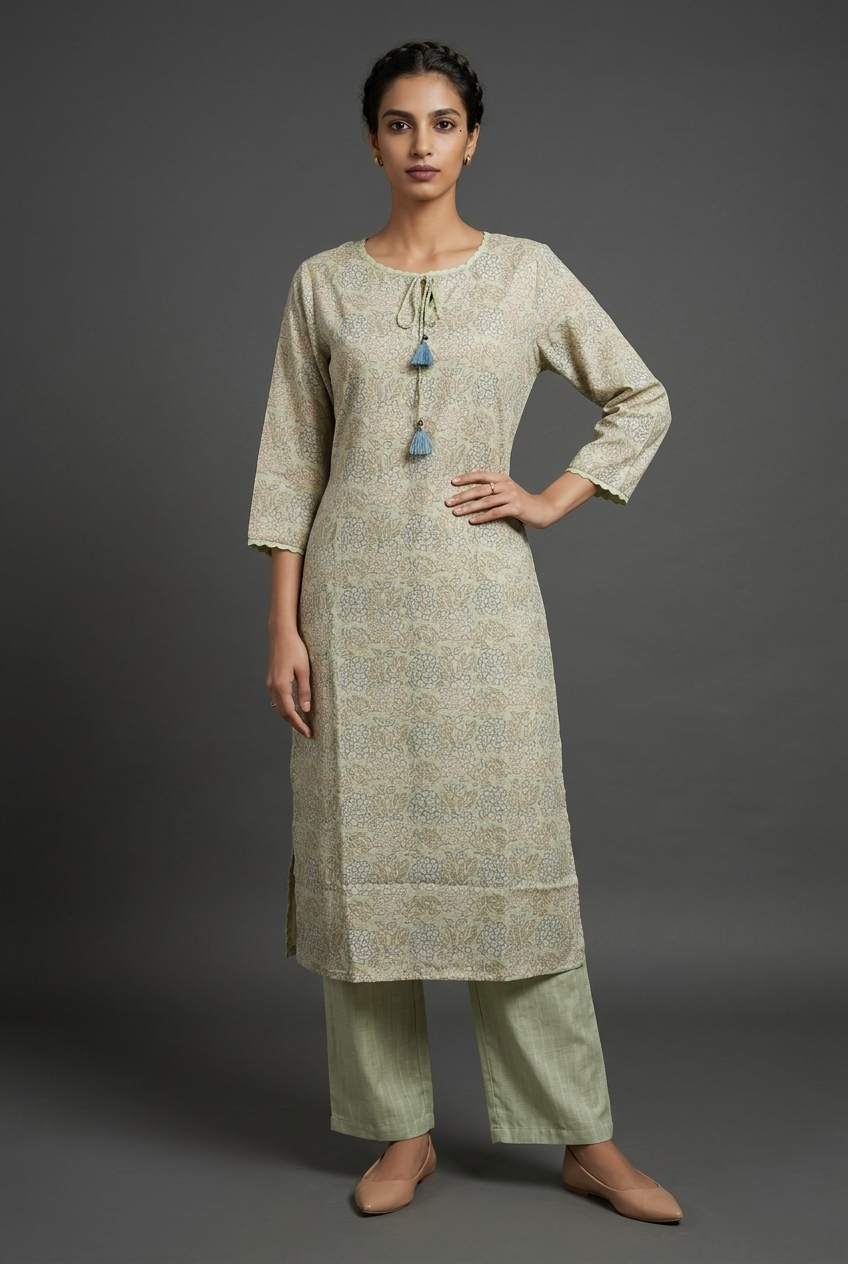 PALLAVA KURTA COMBO - PISTA Size M | Veda Handcrafted Ethnic Wear