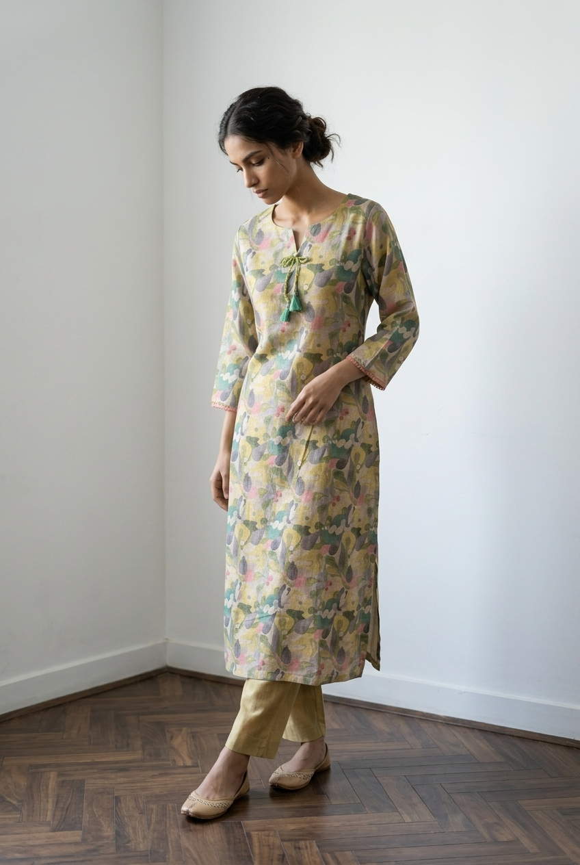 HEMA KURTA COMBO - MUSTARD Size M | Veda Handcrafted Ethnic Wear