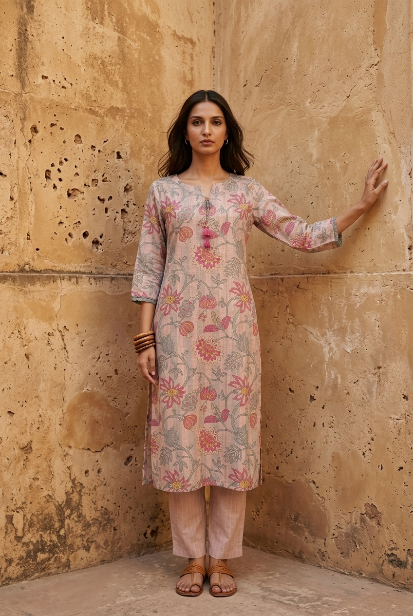 KAMALA KURTA COMBO - ONION PINK Size M | Veda Handcrafted Ethnic Wear