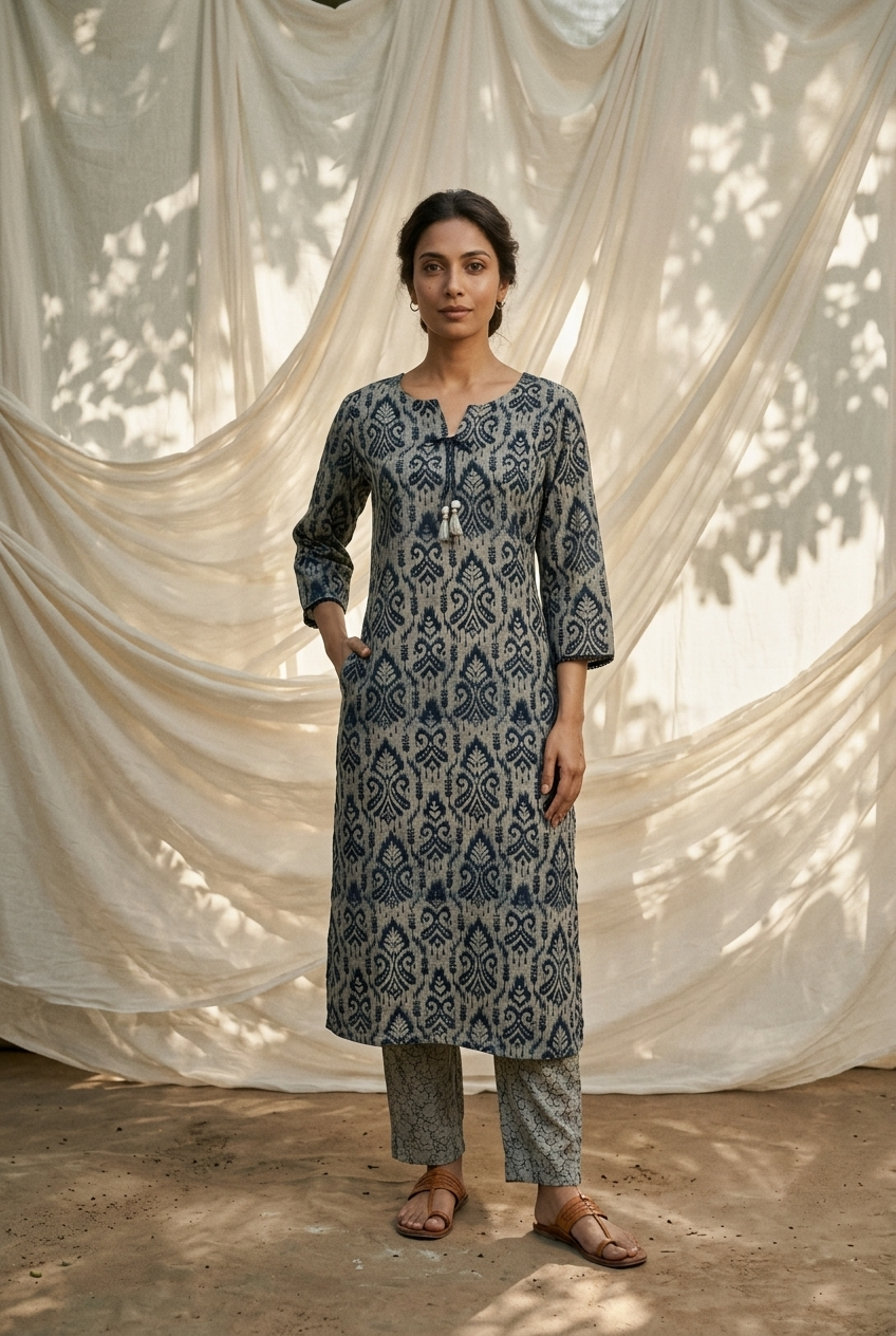 AMBUDHARA KURTA COMBO - STEEL BLUE Size M | Veda Handcrafted Ethnic Wear