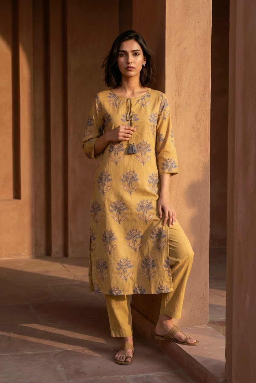KANAKA KURTA COMBO - GOLD Size M | Veda Handcrafted Ethnic Wear