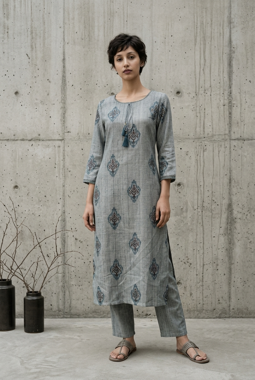 SUVARNA KURTA COMBO - GREY Size M | Veda Handcrafted Ethnic Wear