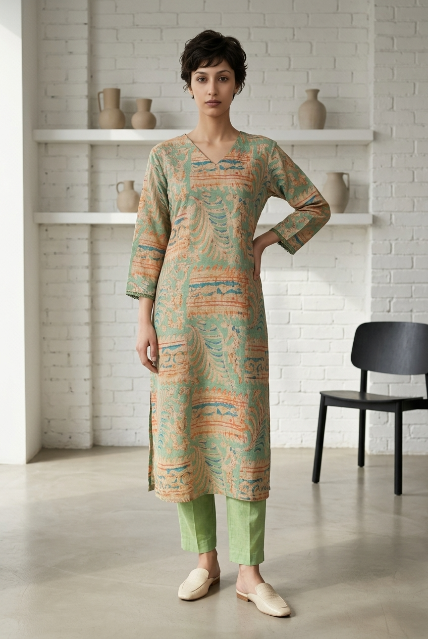 HARSHINI KURTA COMBO - PISTA Size M | Veda Handcrafted Ethnic Wear