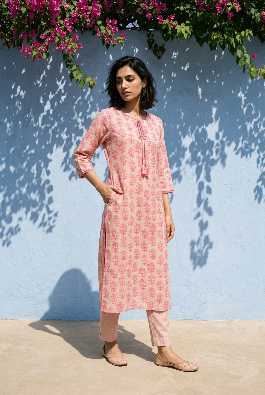 PUSHPITA KURTA COMBO - BABY PINK Size M | Veda Handcrafted Ethnic Wear