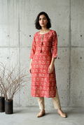 KALPANA KURTA COMBO - INDIAN RED Size M | Veda Handcrafted Ethnic Wear