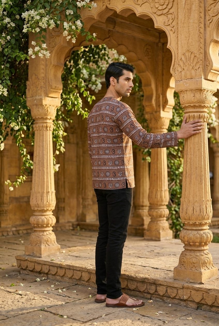 AGNI KURTA - BROWN Size L | Veda Handcrafted Ethnic Wear