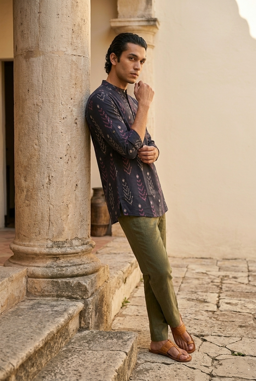 NAVA KURTA - BLACK Size L | Veda Handcrafted Ethnic Wear
