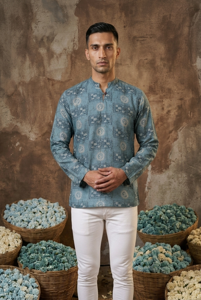MITRA KURTA - TEAL Size L | Veda Handcrafted Ethnic Wear