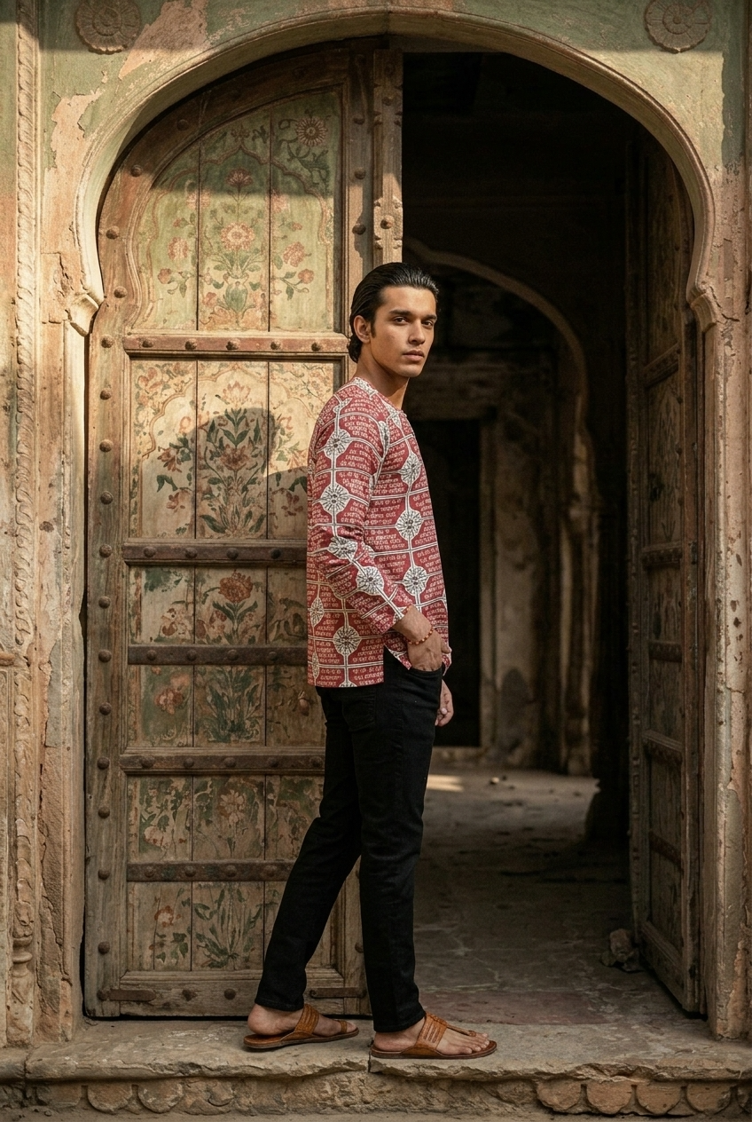 DEVENDRA KURTA - RED Size L | Veda Handcrafted Ethnic Wear