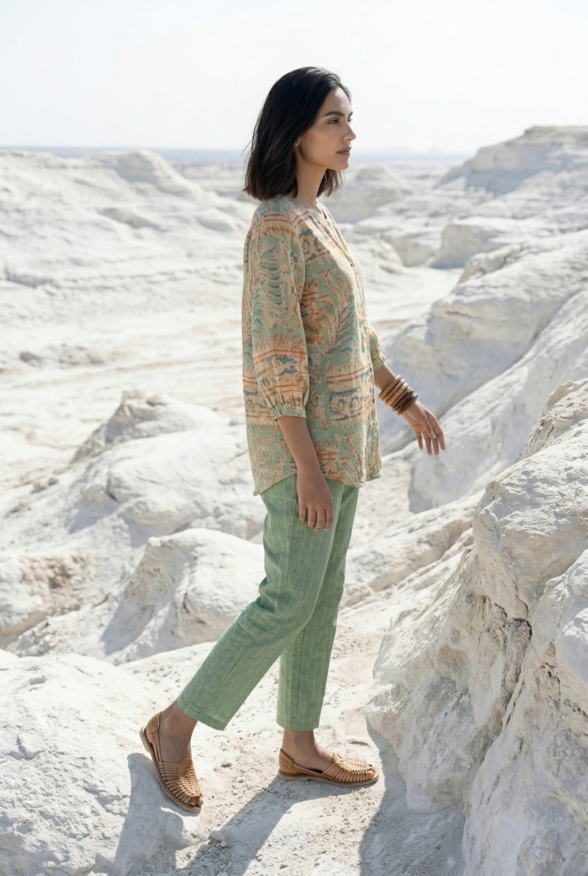 MRIGAYA CO-ORD SET - PISTA Size L | Veda Handcrafted Ethnic Wear