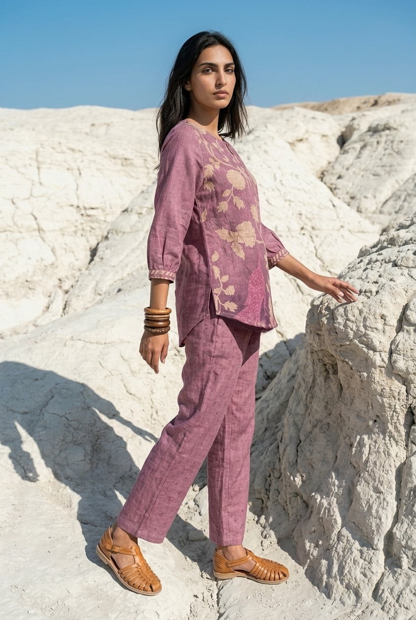 SAGARI CO-ORD SET - WINE Size L | Veda Handcrafted Ethnic Wear