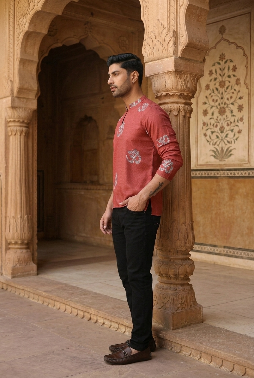 YUGA KURTA - RUST Size L | Veda Handcrafted Ethnic Wear