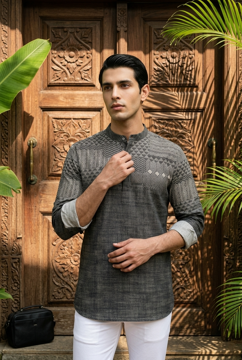 KALA KURTA - BLACK Size L | Veda Handcrafted Ethnic Wear
