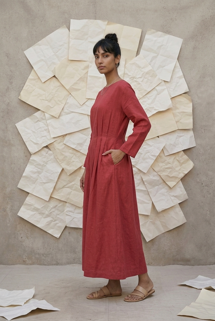 DHARITRI DRESS - TERRACOTTA Size L | Veda Handcrafted Ethnic Wear