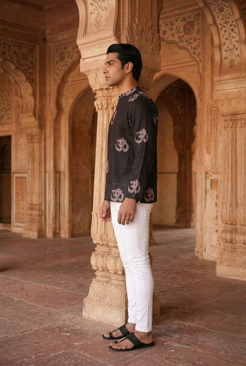 YUGA KURTA - BLACK Size L | Veda Handcrafted Ethnic Wear