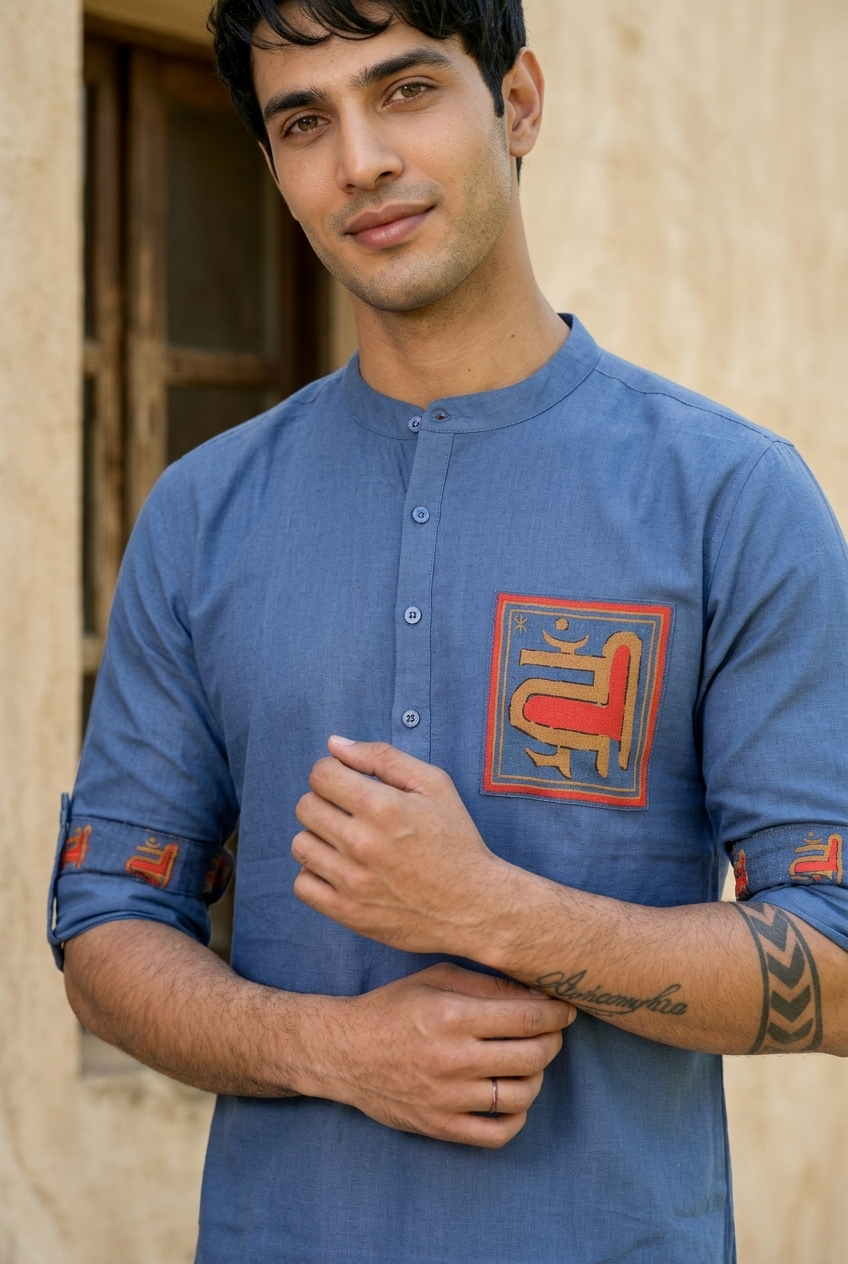 VARUNA KURTA - BLUE Size XXL | Veda Handcrafted Ethnic Wear