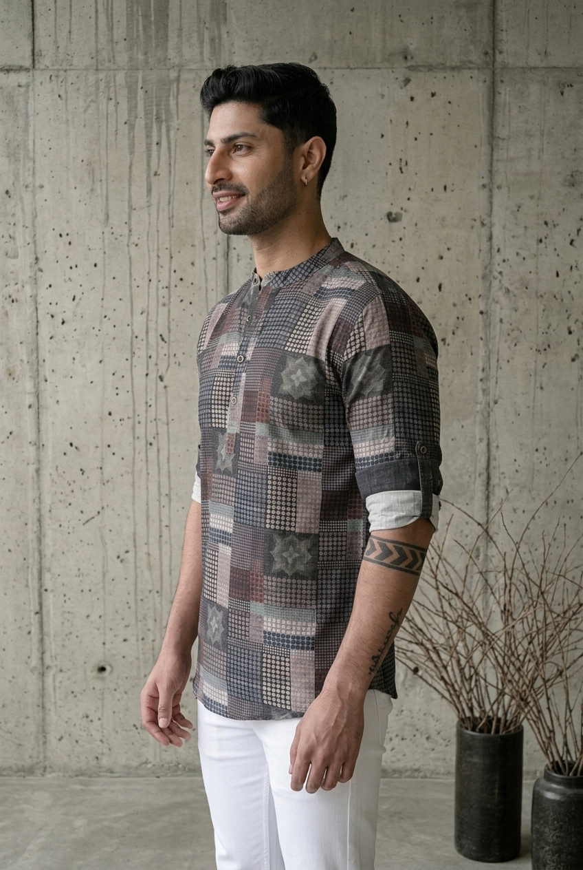 SHANTA KURTA - CHARCOAL Size L | Veda Handcrafted Ethnic Wear