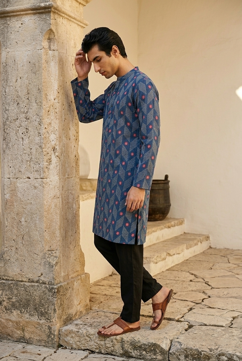 VRIKSHA KURTA - ROYALBLUE Size L | Veda Handcrafted Ethnic Wear