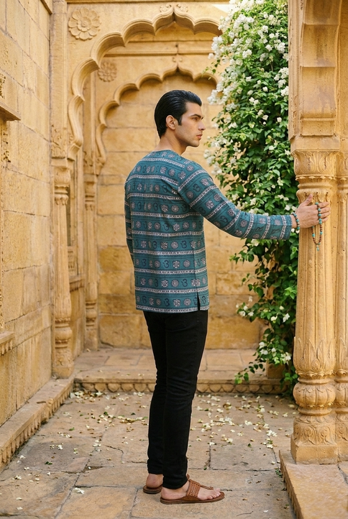 AGNI KURTA - JADE GREEN Size L | Veda Handcrafted Ethnic Wear