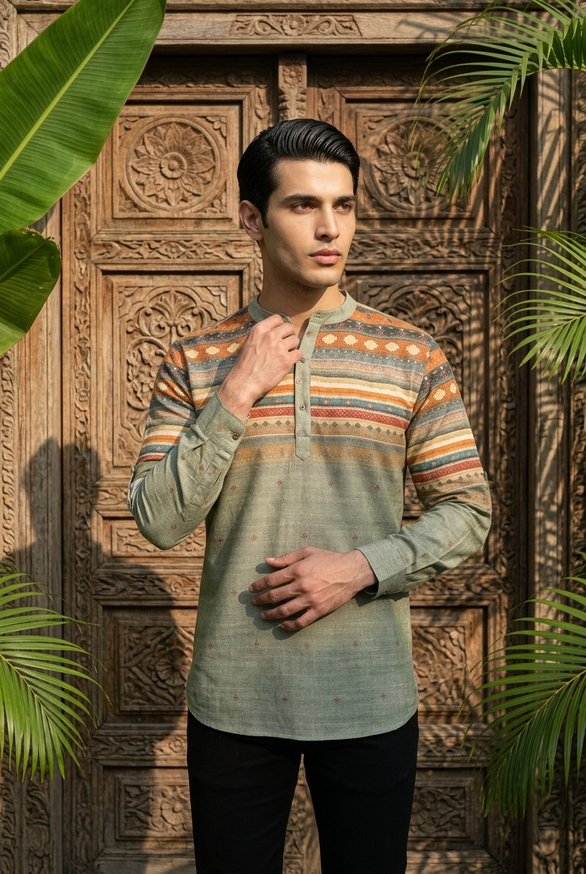 PUSHPA KURTA - PISTA Size L | Veda Handcrafted Ethnic Wear