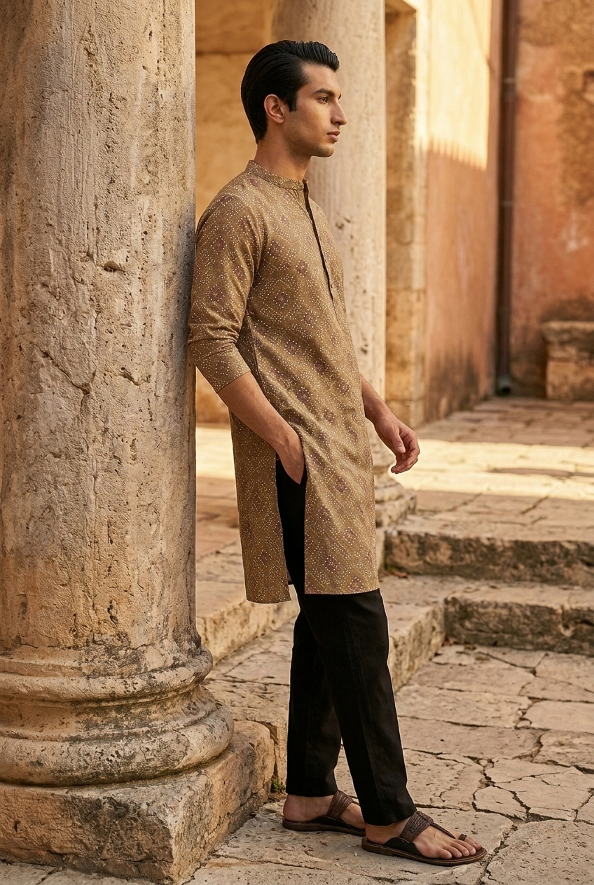 BALA KURTA - SAND Size L | Veda Handcrafted Ethnic Wear