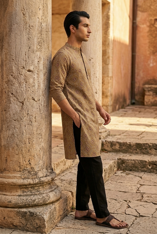 BALA KURTA - SAND Size L | Veda Handcrafted Ethnic Wear