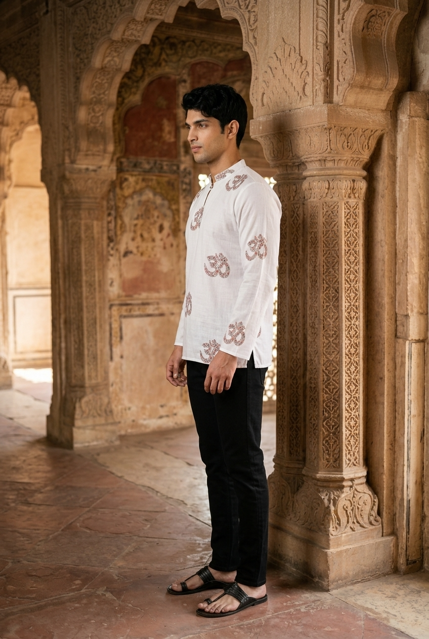 YUGA KURTA - WHITE Size L | Veda Handcrafted Ethnic Wear